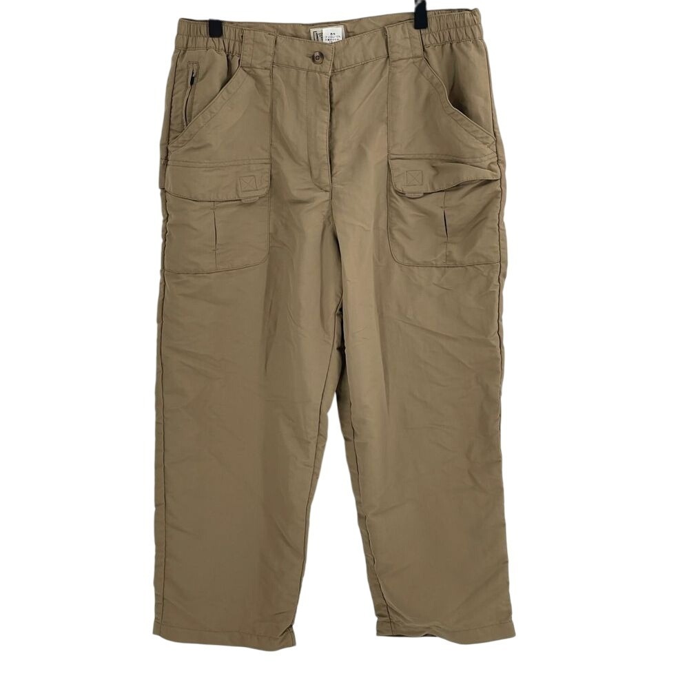 L.L. Bean Cropped Pants Women's Medium Cargo Lightweight Nylon Tan Brown‎ Camel